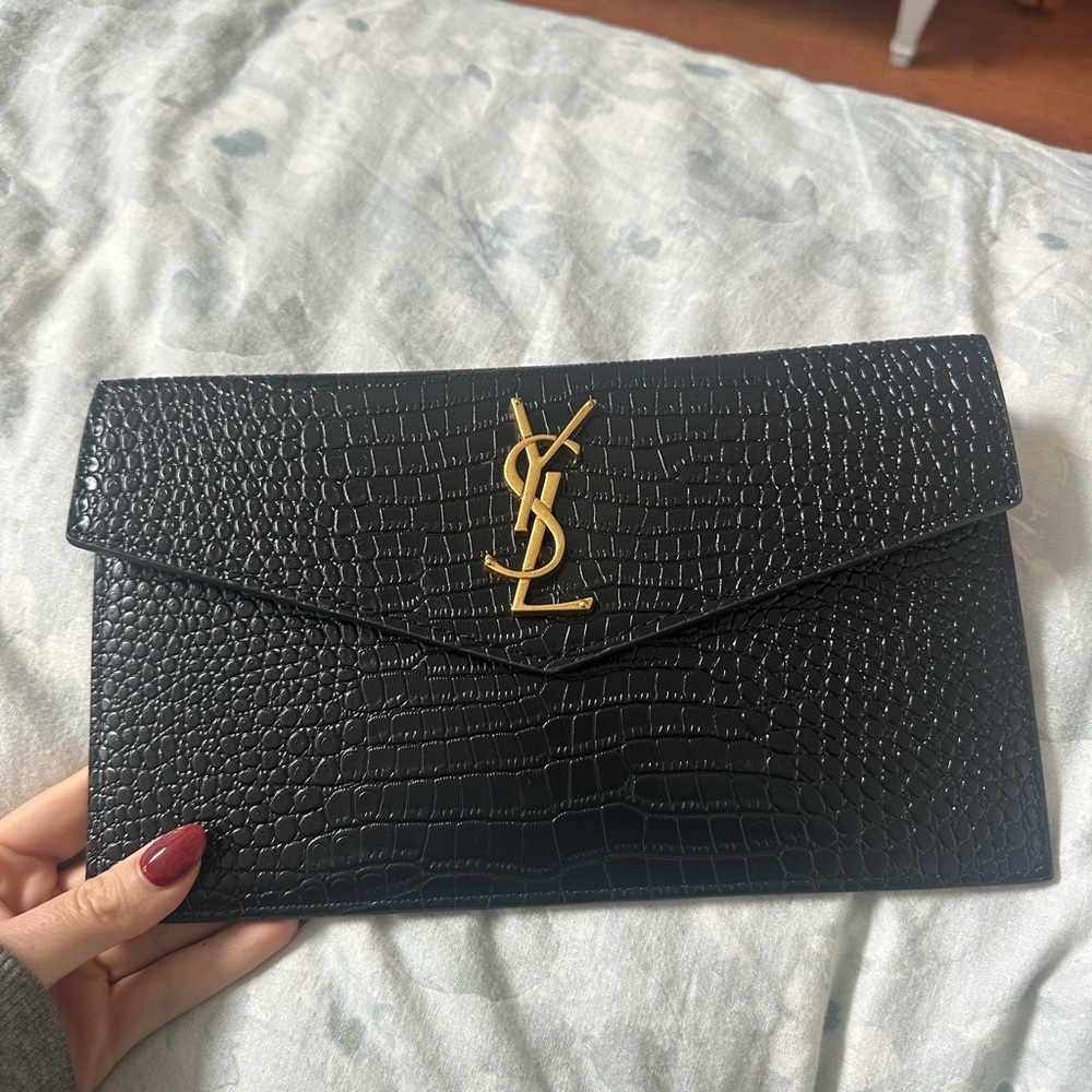 YSL Black Croc Embossed Clutch